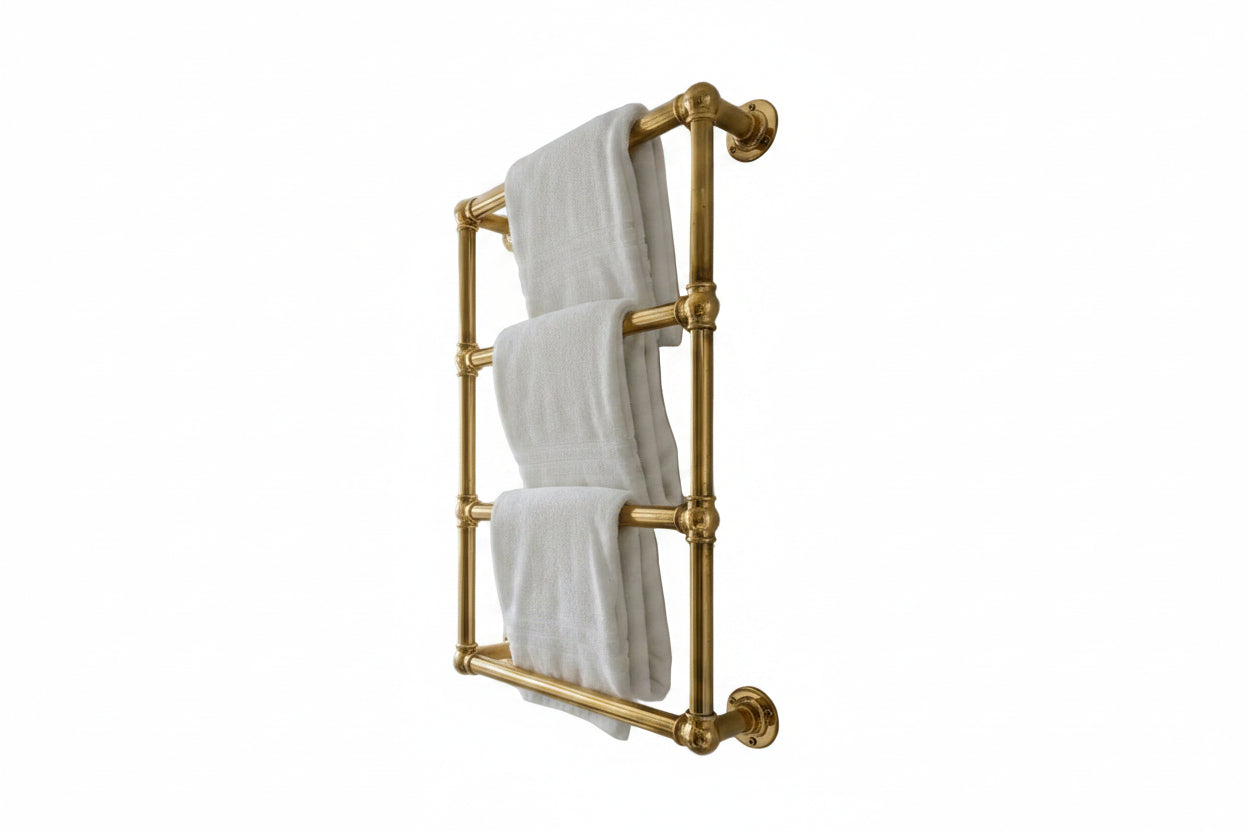 Premium Solid Brass Wall-Mounted Towel Rack – Vintage Bathroom Warmer - Brasska