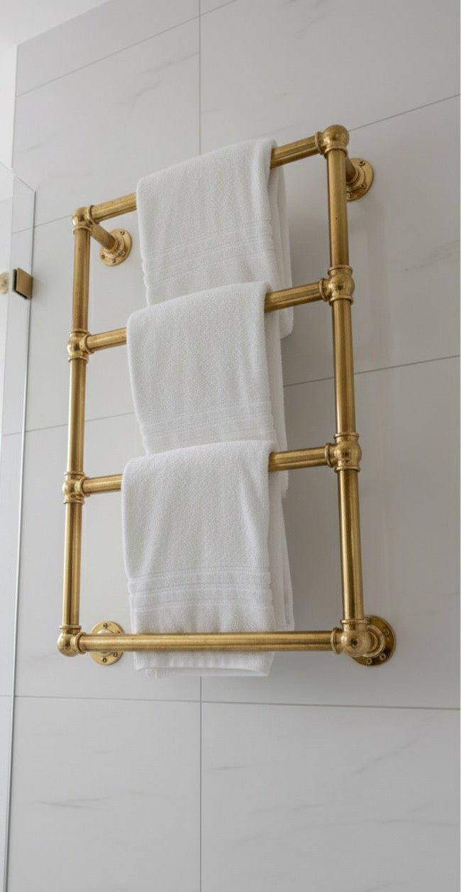 Premium Solid Brass Wall-Mounted Towel Rack – Vintage Bathroom Warmer - Brasska