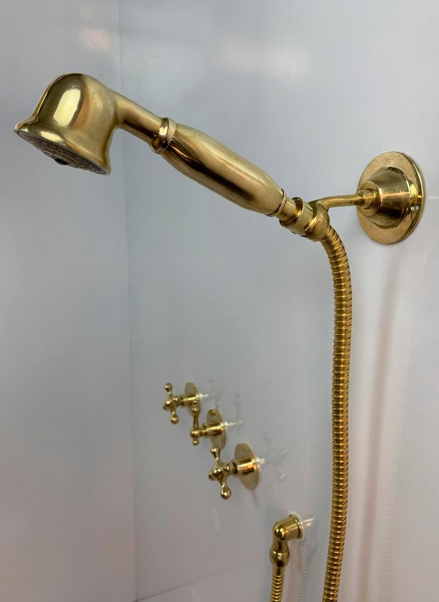 Premium Unlacquered Brass Wall-Mount Shower System with Handheld Sprayer - Brasska