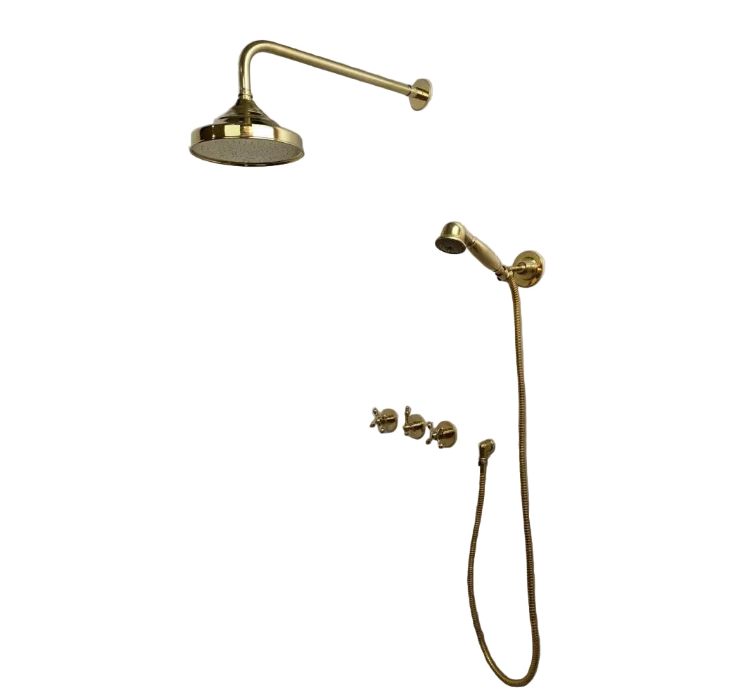 Premium Unlacquered Brass Wall-Mount Shower System with Handheld Sprayer - Brasska