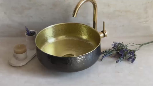 Hammered Brass Vessel Sink – Gold Interior Finish