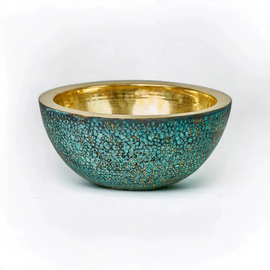 Round Hammered Verdigris Brass Washbasin with Wall-Mount Faucet - Brasska