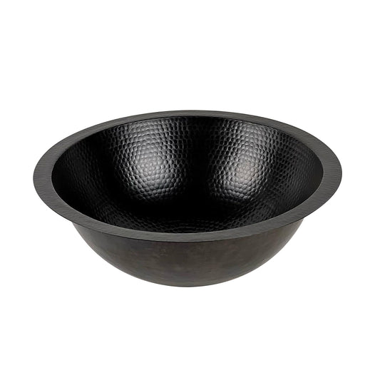 Black Hammered Copper Drop-In Sink – Round Bathroom Vanity Basin