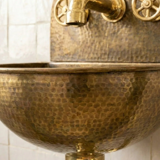 Rustic Brass Wall Hung Sink with Traditional Faucet Set - Brasska