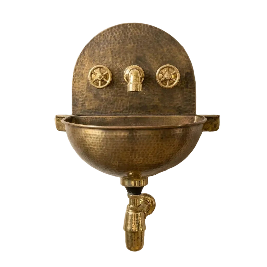 Rustic Brass Wall Hung Sink with Traditional Faucet Set - Brasska