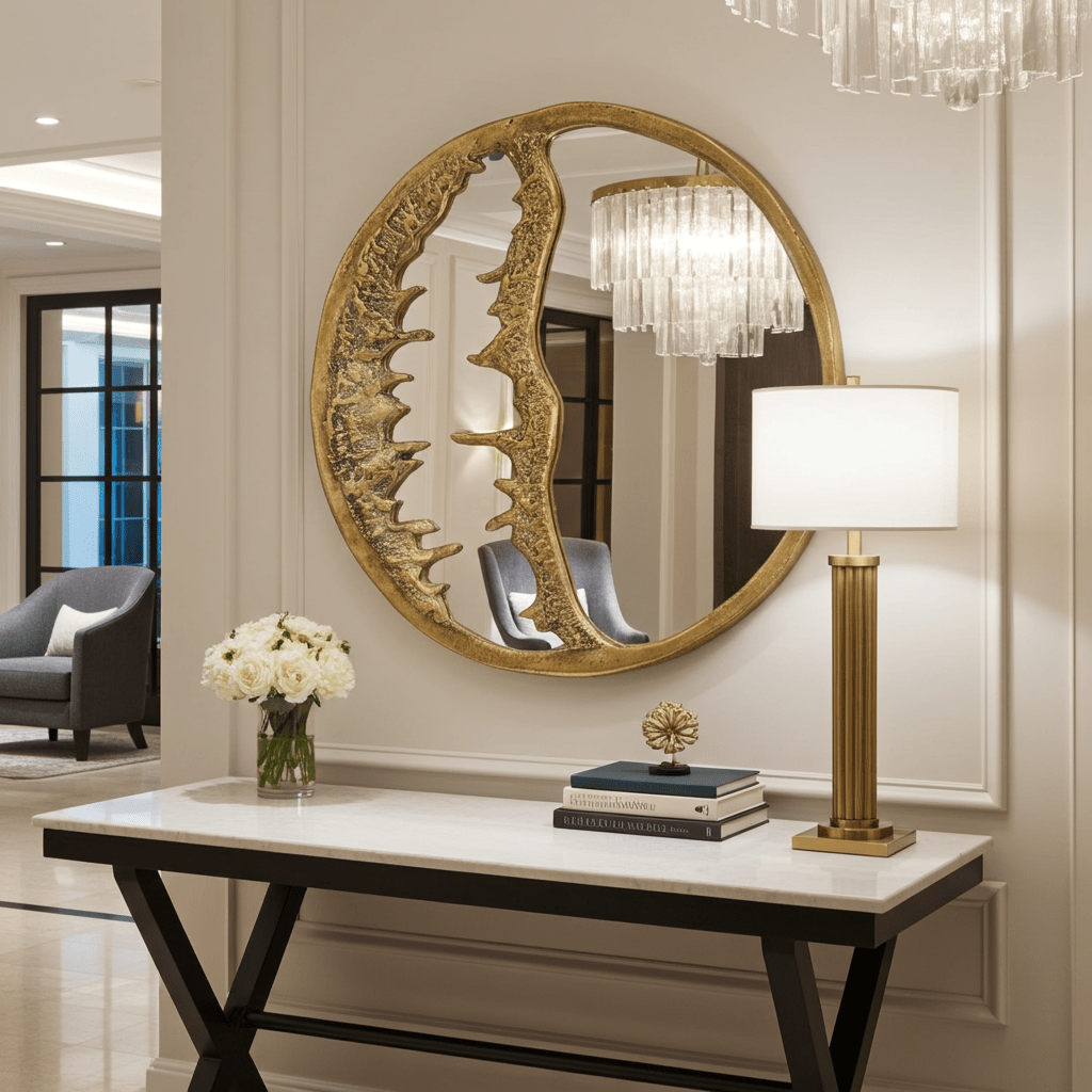 Sculptural Brass Wall Mirror – Handmade Textured Gold Round Statement Decor - Brasska
