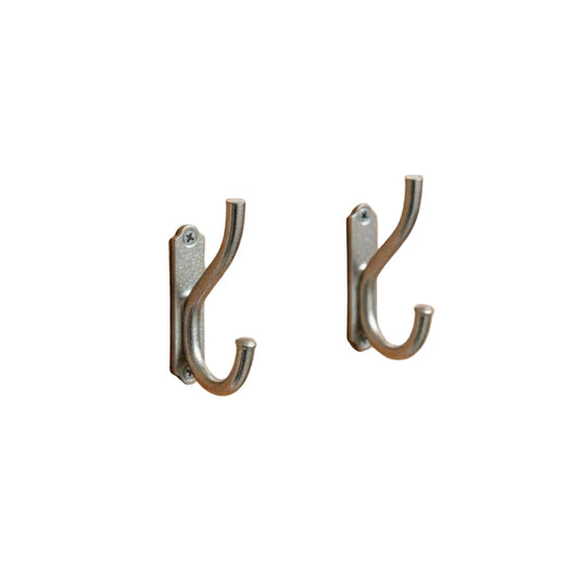 Set of 2 Chrome Wall Hooks – Handmade Double Robe Hooks for Bathroom - Brasska