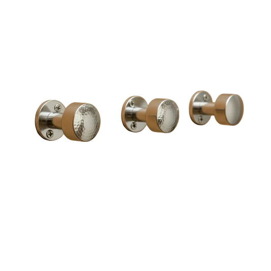 Set of 3 Chrome Wall Hooks – Handmade Hammered Solid Brass Bathroom Pegs - Brasska