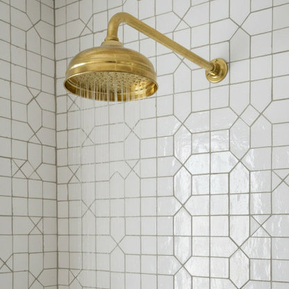 Unlacquered Brass Shower System – Wall Mount Rain Head & Cross Valves