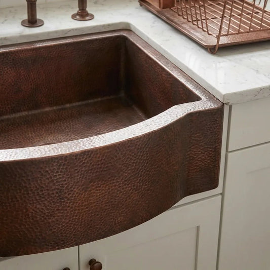 Single Basin Patina Copper Farmhouse Sink - Grande - Brasska