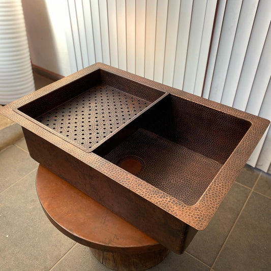 Single Bowl Undermount Farmhouse Kitchen Sink-Arlo - Aged Copper - Brasska
