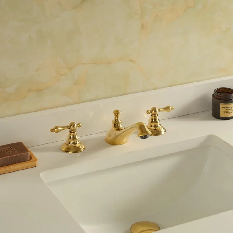 Solid Brass Bathroom Faucet – Dual Handle Classic Design - Brasska