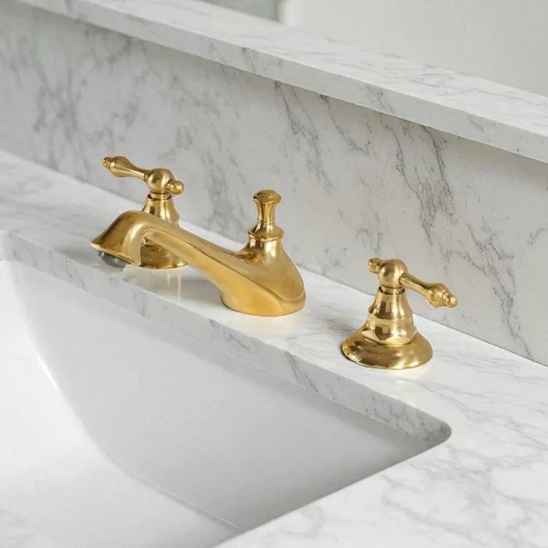 Solid Brass Bathroom Faucet – Dual Handle Classic Design - Brasska
