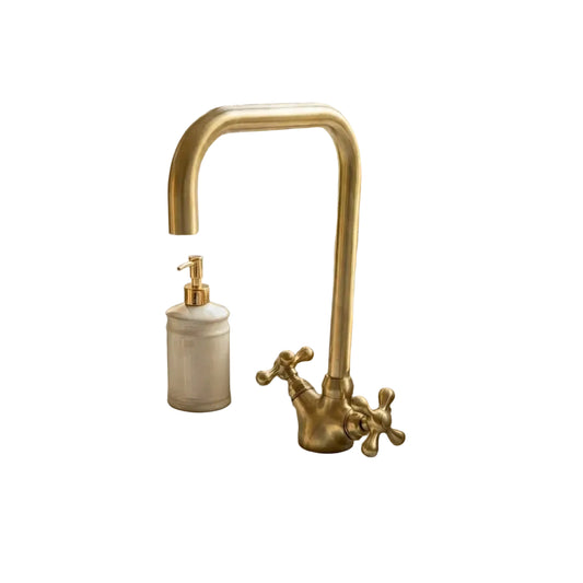 Solid Brass Gooseneck Bathroom Faucet Single Hole With Cross Handles - Brasska