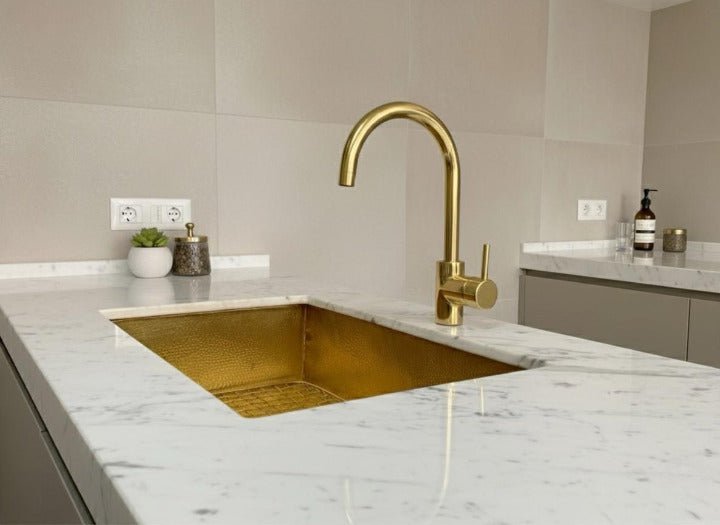 Solid Brass Kitchen Faucet – Polished Unlacquered Brass Tap - Brasska