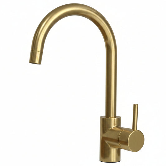 Solid Brass Kitchen Faucet – Polished Unlacquered Brass Tap - Brasska