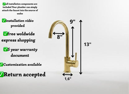 Solid Brass Kitchen Faucet – Polished Unlacquered Brass Tap - Brasska