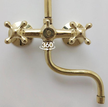 Solid Brass Shower Faucet | Handmade Unlacquered Brass Wall Mount Shower System | Vintage Style by Brasska - Brasska