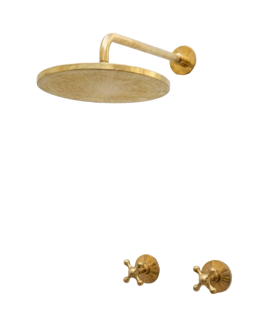 Solid Unlacquered Brass Shower Set with Handles & Rough-In Valve - Brasska