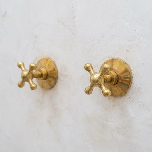 Solid Unlacquered Brass Shower Set with Handles & Rough-In Valve - Brasska