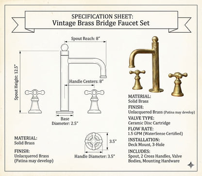 Unlacquered Brass Widespread Faucet – Tall Spout Bathroom Lever Tap