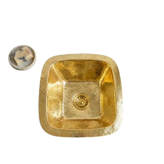 Square Hammered Brass Undermount Sink – Solid Unlacquered Brass Basin - Brasska