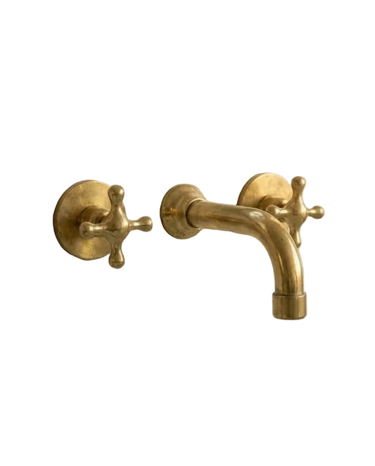 Three Hole Wall Mounted Brass Faucet with Cross Handles - Brasska