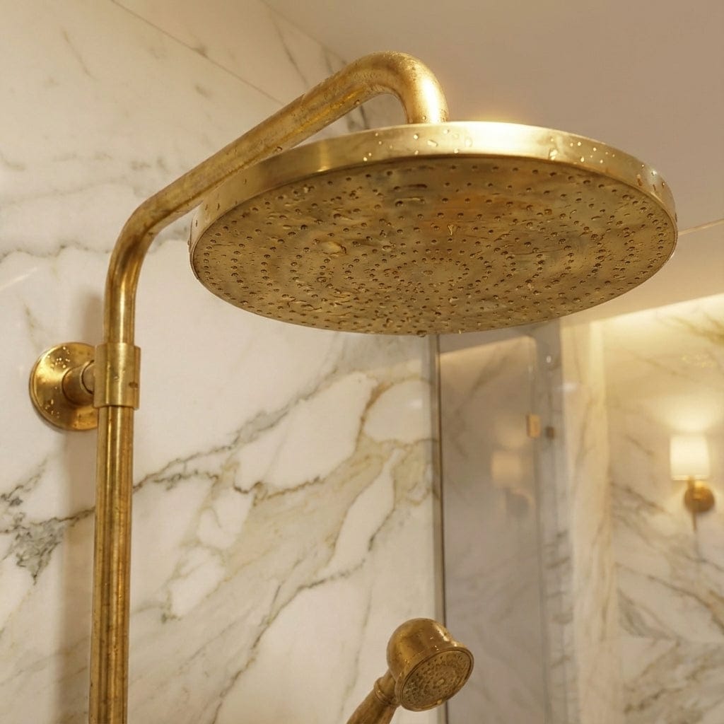 Traditional Solid Brass Rigid Riser Shower Mixer with 8″ Round Head - Brasska