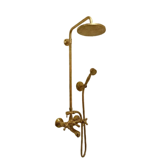 Traditional Solid Brass Rigid Riser Shower Mixer with 8″ Round Head - Brasska
