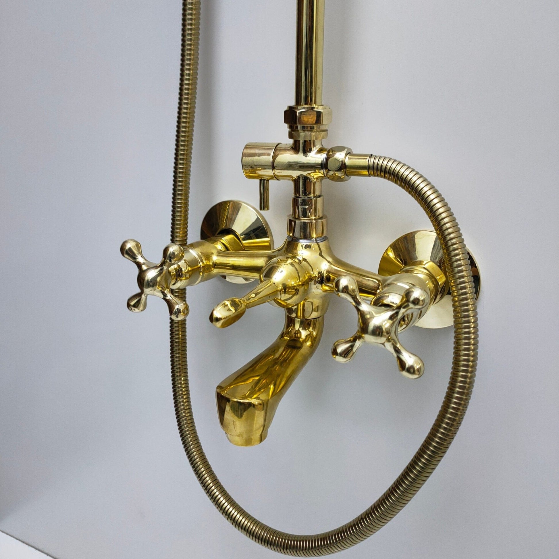 Traditional Solid Brass Rigid Riser Shower Mixer with 8″ Round Head - Brasska