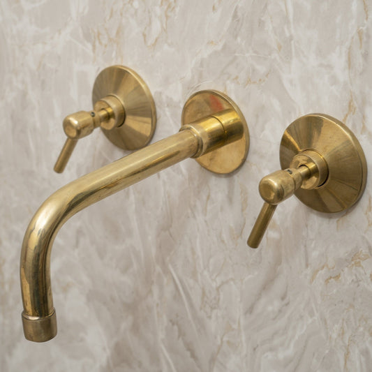 Traditional Unlacquered Brass Wall Mounted Faucet With Lever Handles - Brasska