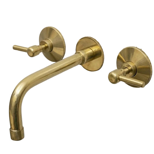 Traditional Unlacquered Brass Wall Mounted Faucet With Lever Handles - Brasska