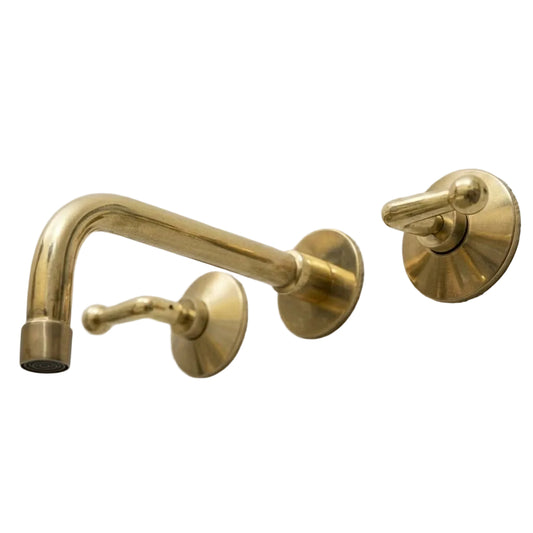 Unlacquered Brass 3-Hole Wall Mounted Bathroom Sink Faucet - Brasska