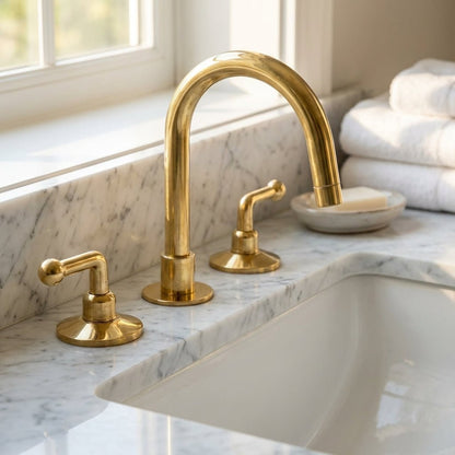 Unlacquered Brass 3 holes Faucet, Solid Brass Widespread Vanity Tap - Brasska