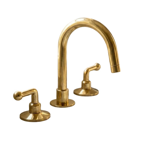 Unlacquered Brass 3 holes Faucet, Solid Brass Widespread Vanity Tap - Brasska