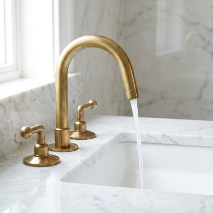 Unlacquered Brass 3 holes Faucet, Solid Brass Widespread Vanity Tap - Brasska