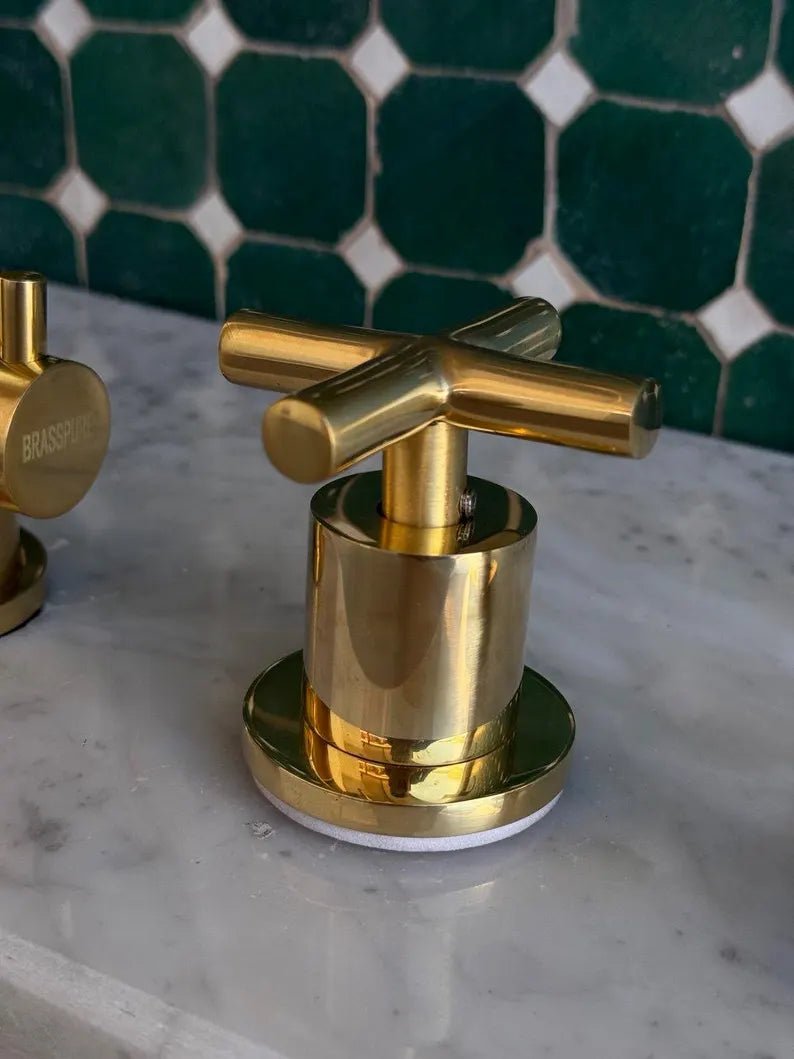 Unlacquered Brass 5-Hole Bridge Kitchen Faucet with Side Sprayer & Soap Dispenser – Luxury Solid Brass Tap - Brasska