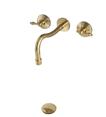 Unlacquered Brass Bathroom Faucet: 3-Hole Widespread Sink, Solid Brass - Brasska