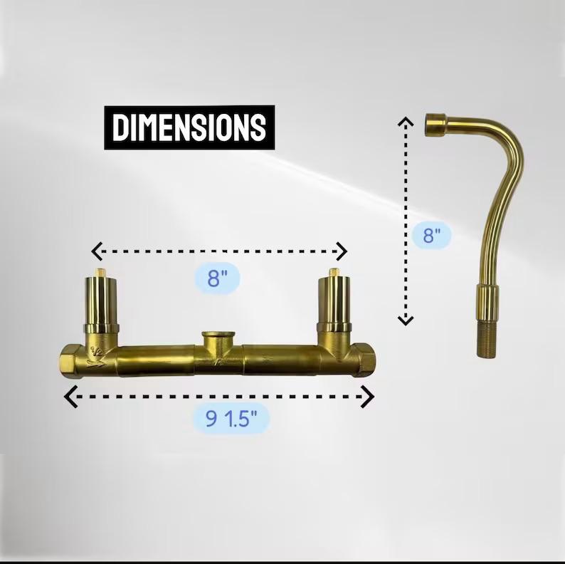 Unlacquered Brass Bathroom Faucet: 3-Hole Widespread Sink, Solid Brass - Brasska