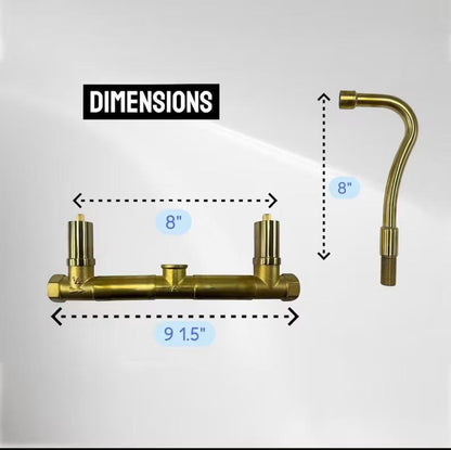 Unlacquered Brass Bathroom Faucet: 3-Hole Widespread Sink, Solid Brass - Brasska