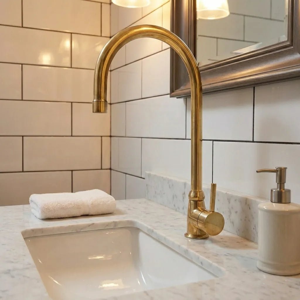 Unlacquered Brass Bathroom Faucet, Solid Brass Mixer Faucet, Single Handle Bar Brass Faucet - Brasska