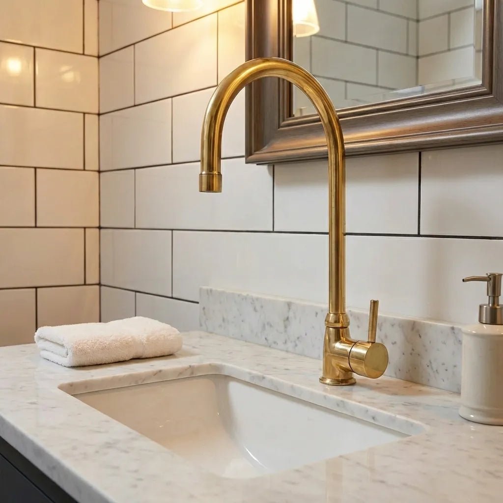 Unlacquered Brass Bathroom Faucet, Solid Brass Mixer Faucet, Single Handle Bar Brass Faucet - Brasska