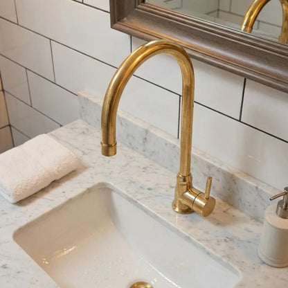 Unlacquered Brass Bathroom Faucet, Solid Brass Mixer Faucet, Single Handle Bar Brass Faucet - Brasska