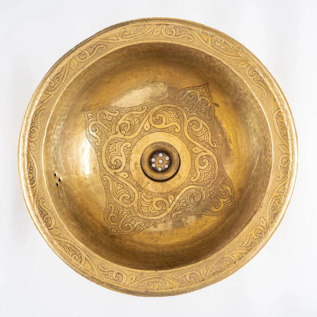 Unlacquered Brass Bathroom Sink – Hand Engraved Drop-In Vanity Basin - Brasska