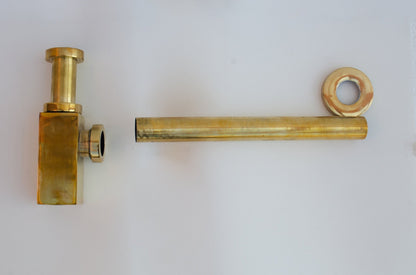 Unlacquered Brass Bottle Trap with Pop-Up Drain – Solid Brass Sink Waste Set - Brasska