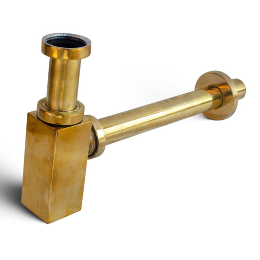 Unlacquered Brass Bottle Trap with Pop-Up Drain – Solid Brass Sink Waste Set - Brasska