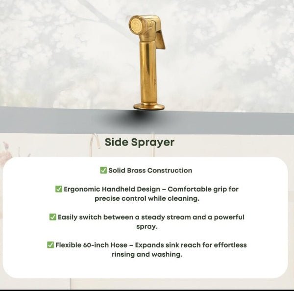 Unlacquered Brass Bridge Kitchen Faucet Set with Side Spray & Drinking Water Tap - Brasska