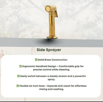 Unlacquered Brass Bridge Kitchen Faucet Set with Side Spray & Drinking Water Tap - Brasska
