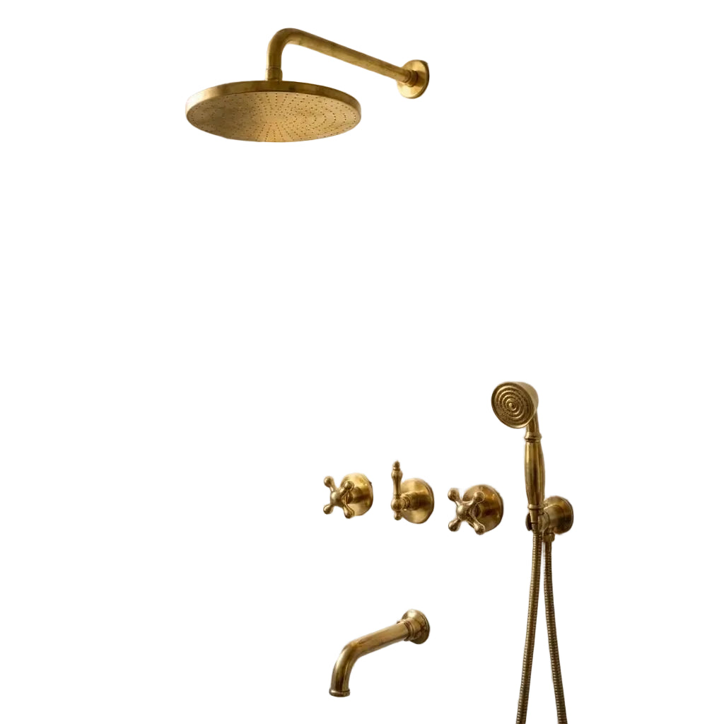 Unlacquered Brass Exposed Shower System with Handheld Tub Faucet - Brasska