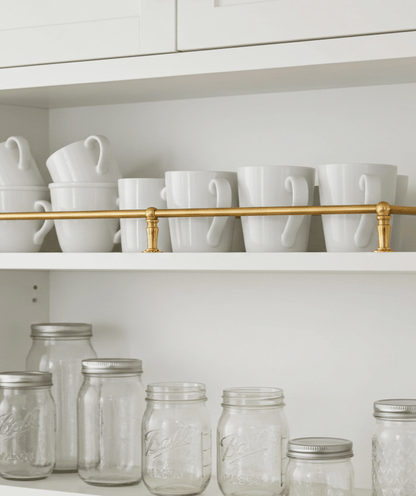 Unlacquered Brass Gallery Rail – Solid Brass Shelf Guard for Kitchen Cabinets - Brasska